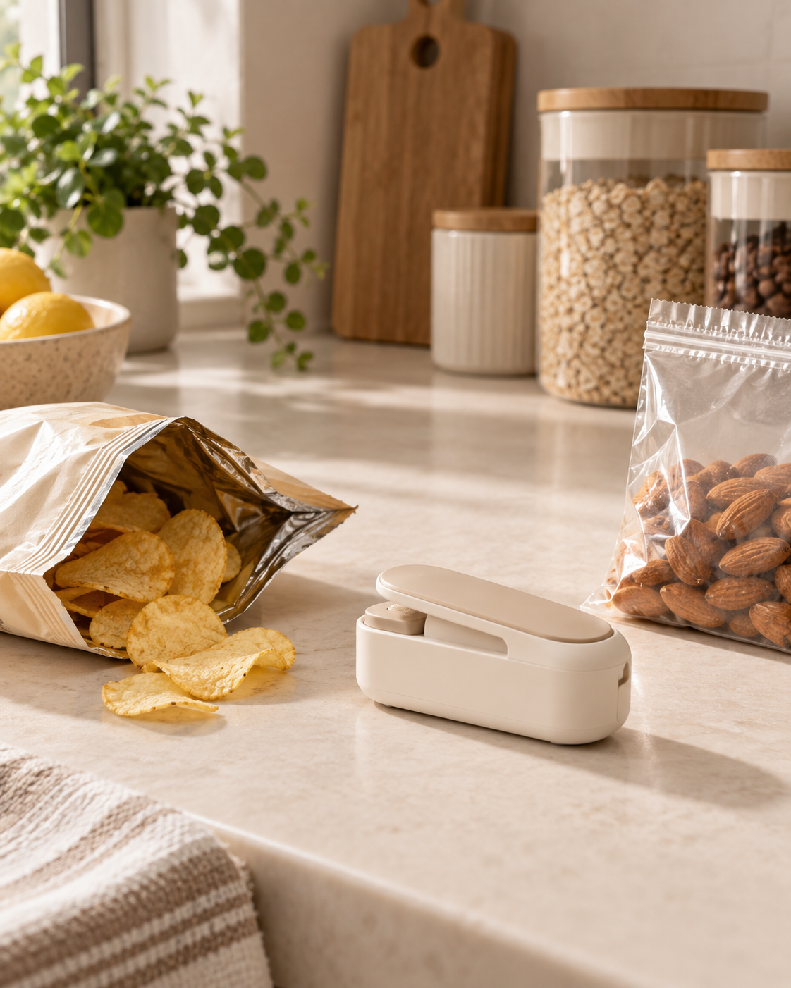 Mais praticidade para conservar alimentos e fechar embalagens em segundos. Compacta, fácil de guardar e perfeita para o dia a dia.